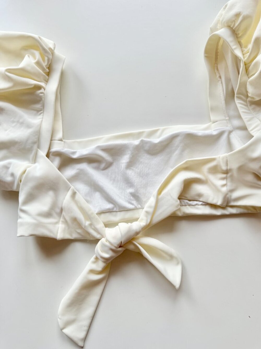 AGUA BENDITA Callista Ivory Puff Sleeve Square Neck Bikini Top, Size S - Picture 7 of 9